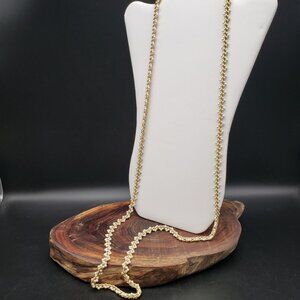 Vintage Gold Tone Faux Pearl Chain Necklace Long 46" Layering